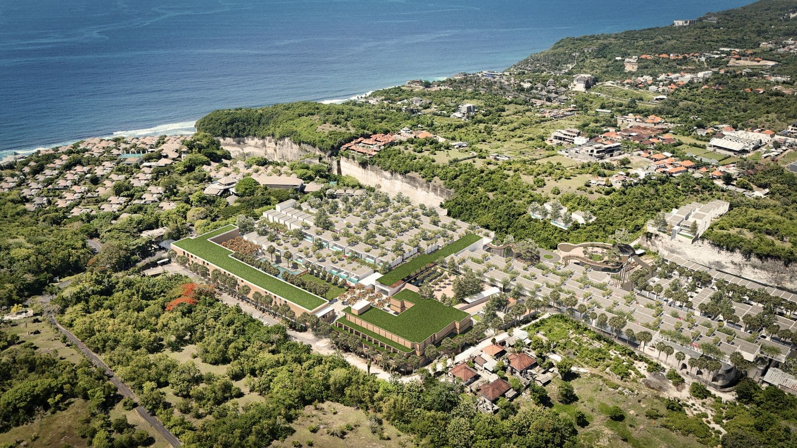 Desa Desa from the air, above the coast